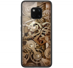 NILLKIN GEAR telefonvédő szilikon keret (BUMPER, közepesen ütésálló, edzett üveg hátlap, fogaskerék minta) BARNA [Huawei Mate 20 Pro]