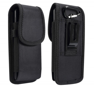 Tok álló, textil (derékra rögzíthető övtáska, tépőzáras, bankkártya tartó, vízálló, univerzális 4.7-5" méret) FEKETE [Panasonic KX-TU160 Senior]
