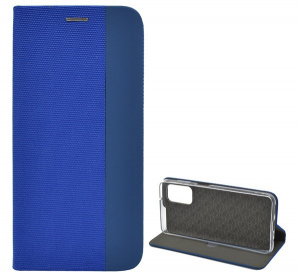 Tok álló, bőr hatású (FLIP, oldalra nyíló, asztali tartó funkció, textil minta) KÉK [Samsung Galaxy A13 4G (SM-A135F / A137F)]