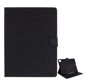 MERCURY Goospery Fancy tok álló, bőr hatású (FLIP, oldalra nyíló, asztali tartó funkció, textil minta) FEKETE [Apple IPAD Pro 12.9 (2020)]
