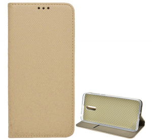 Tok &aacute;ll&oacute;, bőr hat&aacute;s&uacute; (FLIP, oldalra ny&iacute;l&oacute;, asztali tart&oacute; funkci&oacute;, rombusz minta) ARANY [Alcatel 3L (2019) OT-5034D]