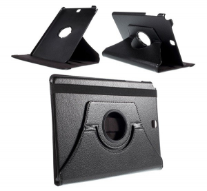 Tok &aacute;ll&oacute;, bőr hat&aacute;s&uacute; (FLIP, asztali tart&oacute; funkci&oacute;, 360&deg;-ban forgathat&oacute;) FEKETE [Samsung Galaxy Tab A 9.7 LTE (SM-T555) ]