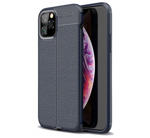 Szilikon telefonvédő (közepesen ütésálló, bőr hatású, varrás minta) SÖTÉTKÉK [Apple iPhone 11 Pro]