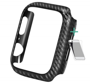 ENKAY szilikon keret (karbon minta + k&eacute;pernyőv&eacute;dő f&oacute;lia) FEKETE [Apple Watch Series SE 44mm]