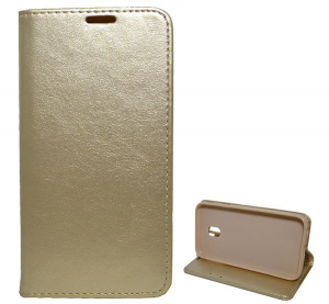 Tok álló, bőr hatású (FLIP, oldalra nyíló, asztali tartó funkció) ARANY [Samsung Galaxy J3 (2017) SM-J330 EU]