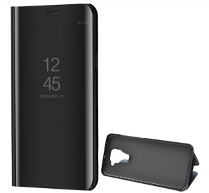 Tok álló (aktív FLIP, oldalra nyíló, asztali tartó funkció, tükrös felület, Mirror View Case) FEKETE [Xiaomi Redmi Note 9 (10X 4G)]