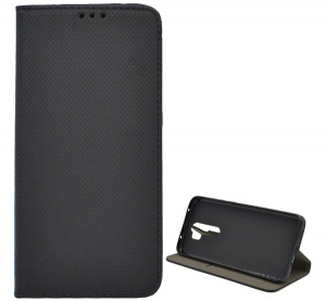 Tok &aacute;ll&oacute;, bőr hat&aacute;s&uacute; (FLIP, oldalra ny&iacute;l&oacute;, asztali tart&oacute; funkci&oacute;, rombusz minta) FEKETE [Xiaomi Redmi Note 8 Pro]