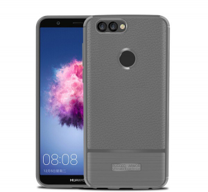 Szilikon telefonvédő (közepesen ütésálló, bőr hatású, szálcsiszolt) SZÜRKE [Huawei P Smart (2018)]