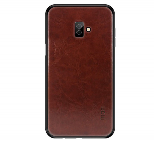 MOFI műanyag telefonvédő (szilikon keret, bőr hatású hátlap) SÖTÉTBARNA [Samsung Galaxy J6 Plus (SM-J610F)]