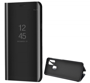 Tok álló (aktív FLIP, oldalra nyíló, asztali tartó funkció, tükrös felület, Mirror View Case) FEKETE [Samsung Galaxy A21s (SM-A217F)]