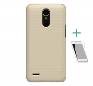 NILLKIN SUPER FROSTED műanyag telefonvédő (gumírozott, érdes felület + képernyővédő fólia) ARANY [LG K10 (2017) M250n]