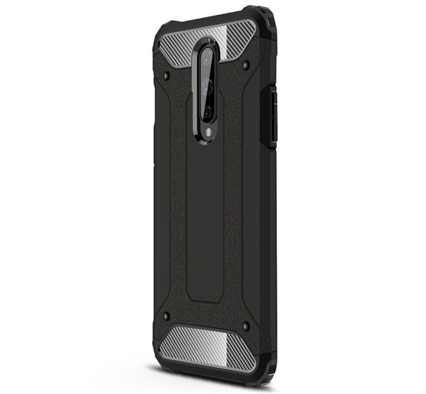 Defender műanyag telefonvédő (közepesen ütésálló, légpárnás sarok, szilikon belső, fémhatás) FEKETE [OnePlus 8 5G]