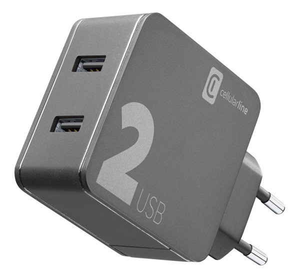 CELLULARLINE hálózati töltő 2 USB aljzat (5V / 2400 mA, 24W) FEKETE (ACHUSB224WK)