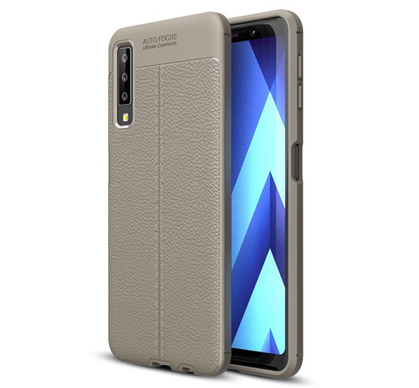 Szilikon telefonvédő (közepesen ütésálló, bőr hatású, varrás minta) SZÜRKE [Samsung Galaxy A7 (2018) SM-A750F]