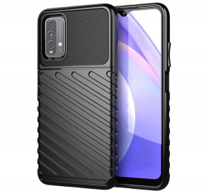 Szilikon telefonvédő (közepesen ütésálló, csíkos, dombor minta) FEKETE [Xiaomi Redmi 9T]