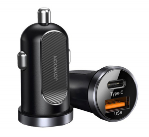 JOYROOM autós töltő USB / Type-C aljzat (5V / 4500mA, 30W, PD gyorstöltés támogatás, túltöltés elleni védelem) FEKETE (C-A08_B)