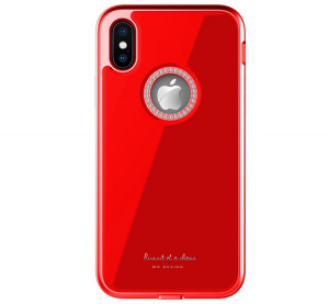 WK GINSTONE műanyag telefonvédő (közepesen ütésálló, üveg hátlap, strasszkő, logo kivágás) PIROS [Apple iPhone XS 5.8]