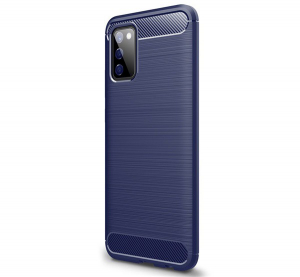 Szilikon telefonvédő (közepesen ütésálló, légpárnás sarok, szálcsiszolt, karbon minta) SÖTÉTKÉK [Samsung Galaxy A02s (SM-A025F)]