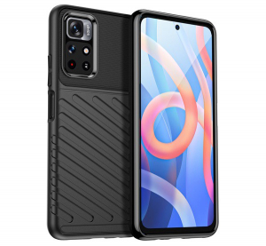 Szilikon telefonvédő (közepesen ütésálló, csíkos, dombor minta) FEKETE [Xiaomi Poco M4 Pro 5G]