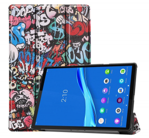 Tok álló, bőr hatású (aktív FLIP, oldalra nyíló, TRIFOLD asztali tartó funkció, graffiti minta) SZÍNES [Lenovo Tab M10 FHD Plus (TB-X606X)]