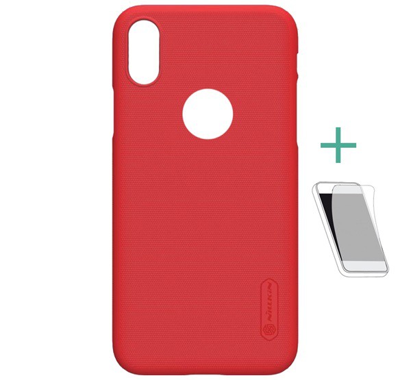 NILLKIN SUPER FROSTED műanyag telefonvédő (gumírozott, érdes felület, logo kivágás + képernyővédő fólia) PIROS [Apple iPhone XS 5.8]