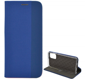 Tok álló, bőr hatású (FLIP, oldalra nyíló, asztali tartó funkció, textil minta) KÉK [Samsung Galaxy A32 4G (SM-A325)]