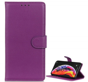 Tok álló, bőr hatású (FLIP, oldalra nyíló, asztali tartó funkció, prémium) LILA [Samsung Galaxy A40 (SM-A405F)]