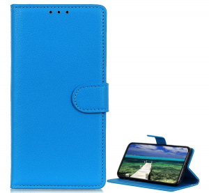 Tok álló, bőr hatású (FLIP, oldalra nyíló, asztali tartó funkció, prémium) VILÁGOSKÉK [Realme 8i]