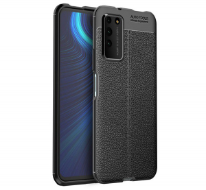 Szilikon telefonvédő (közepesen ütésálló, bőr hatású, varrás minta) FEKETE [Honor X10 5G]
