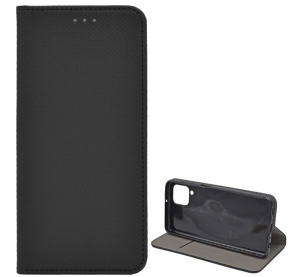 Tok &aacute;ll&oacute;, bőr hat&aacute;s&uacute; (FLIP, oldalra ny&iacute;l&oacute;, asztali tart&oacute; funkci&oacute;, rombusz minta) FEKETE [Samsung Galaxy M22 (SM-M225F)]