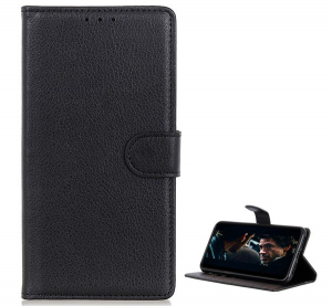Tok álló, bőr hatású (FLIP, oldalra nyíló, asztali tartó funkció, prémium) FEKETE [Xiaomi Redmi Note 8T]