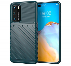 Szilikon telefonvédő (közepesen ütésálló, csíkos, dombor minta) SÖTÉTZÖLD [Huawei P40]