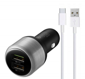 HUAWEI autós töltő 2 USB aljzat (5V / 2000mA, gyorstöltés támogatás + Type-C kábel) SZÜRKE (AP31)