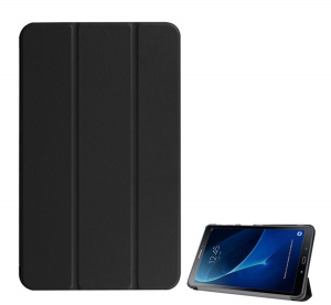 Tok álló, bőr hatású (aktív FLIP, oldalra nyíló, TRIFOLD asztali tartó funkció) FEKETE [Samsung Galaxy Tab A 10.1 WIFI (2016) SM-T580]