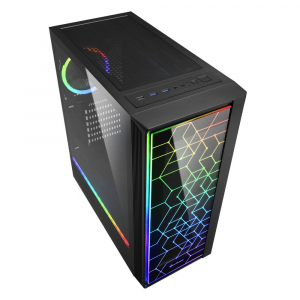 Sharkoon RGB LIT 100 táp nélküli ablakos ház fekete (4044951028153)