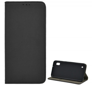 Tok &aacute;ll&oacute;, bőr hat&aacute;s&uacute; (FLIP, oldalra ny&iacute;l&oacute;, asztali tart&oacute; funkci&oacute;, rombusz minta) FEKETE [Samsung Galaxy A10 (SM-A105F)]