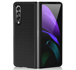 Tok &aacute;ll&oacute;, bőr hat&aacute;s&uacute; (FLIP, oldalra ny&iacute;l&oacute;, asztali tart&oacute; funkci&oacute;, karbon minta) FEKETE [Samsung Galaxy Z Fold3 5G (SM-F926)]