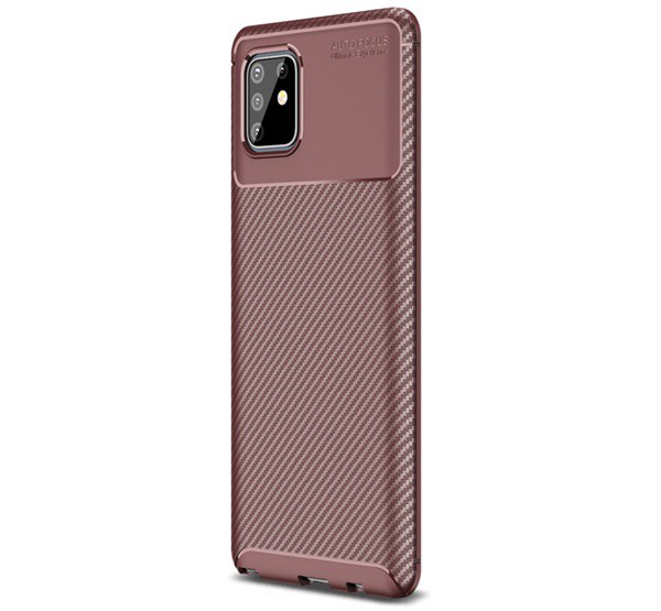 Szilikon telefonvédő (közepesen ütésálló, légpárnás sarok, karbon minta) BARNA [Samsung Galaxy Note 10 Lite (SM-N770F)]
