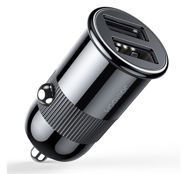 JOYROOM autós töltő 2 USB aljzat (5V / 3100mA, PD gyorstöltés támogatás, túlmelegedés védelem) FEKETE (C-A06_B)