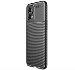 Szilikon telefonvédő (közepesen ütésálló, légpárnás sarok, karbon minta) FEKETE [Realme 9 5G]