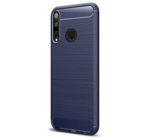 Szilikon telefonvédő (közepesen ütésálló, légpárnás sarok, szálcsiszolt, karbon minta) SÖTÉTKÉK [Huawei P40 Lite E / Y7p]