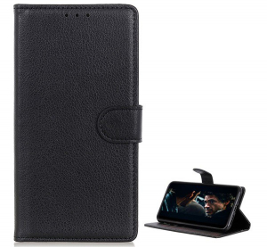 Tok álló, bőr hatású (FLIP, oldalra nyíló, asztali tartó funkció, prémium) FEKETE [Samsung Galaxy S20 Plus 5G (SM-G986)]