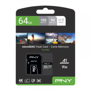64GB microSDXC PNY PRO Elite U3 A1 V30 + adapter (P-SDU64GV31100PRO-GE)