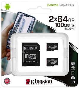 64GB microSDXC Kingston Canvas Select Plus CL10 memóriakártya 2db/cs + adapter (SDCS2/64GB-2P1A)