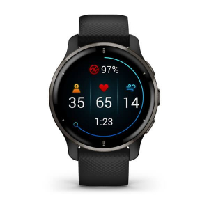 Garmin Venu 2 Plus fekete kerettel, és fekete szilikon szíjjal (010-02496-11)