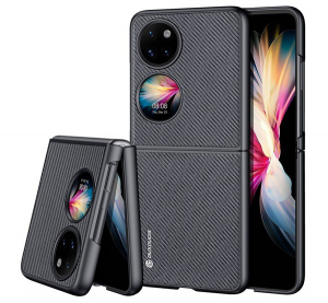 DUX DUCIS FINO szilikon telefonv&eacute;dő (műanyag belső, k&ouml;zepesen &uuml;t&eacute;s&aacute;ll&oacute;, r&aacute;cs minta) FEKETE [Huawei P50 Pocket]