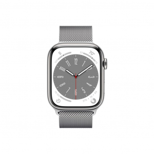 Apple Watch Series 8 GPS + Cellular 45mm ezüstszínű rozsdamentesacél tok, ezüstszínű milánói szíj (MNKJ3CM/A)
