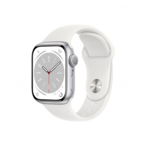 Apple Watch Series 8 GPS 41mm ezüstszínű alumínium tok, fehér sportszíj (MP6K3CM/A / MP6L3LL/A)