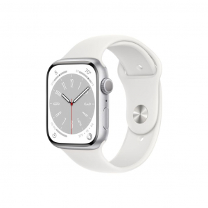 Apple Watch Series 8 GPS 45mm ezüstszínű alumínium tok, fehér sportszíj (MP6N3CM/A / MP6Q3LL/A)