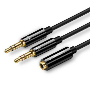 UGREEN AV140 AUX audio splitter fejhallgat&oacute; + mikrofon 3,5mm-es mini jack k&aacute;belhez 20cm fekete (20898)